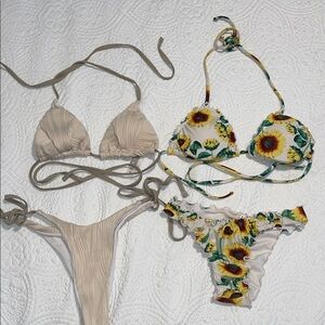 Fashion Nova Sunflower and Beige Bikini Set